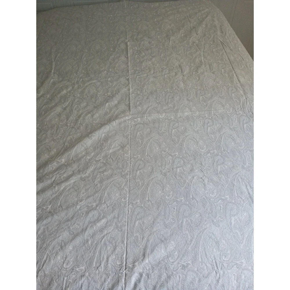Lauren Ralph Lauren Queen Flat sheet  Gray blue paisley cotton Cottage HOLE